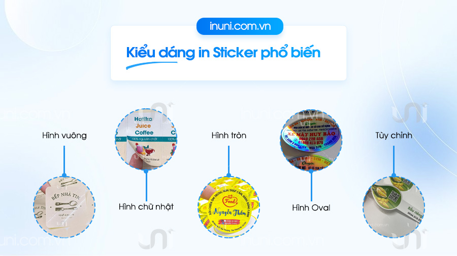 Kiểu dáng và kích thước thông dụng của sticker