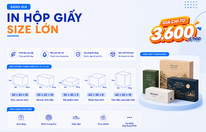 Bảng giá in hộp giấy size lớn