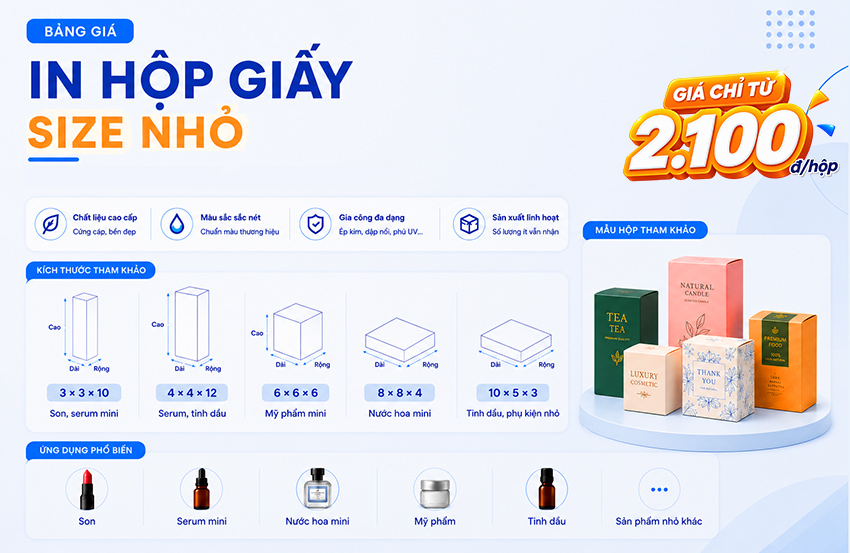 Bảng giá in hộp giấy size nhỏ