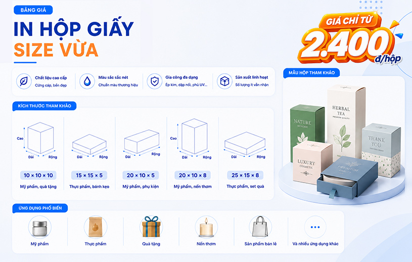 Bảng giá in hộp giấy size vừa