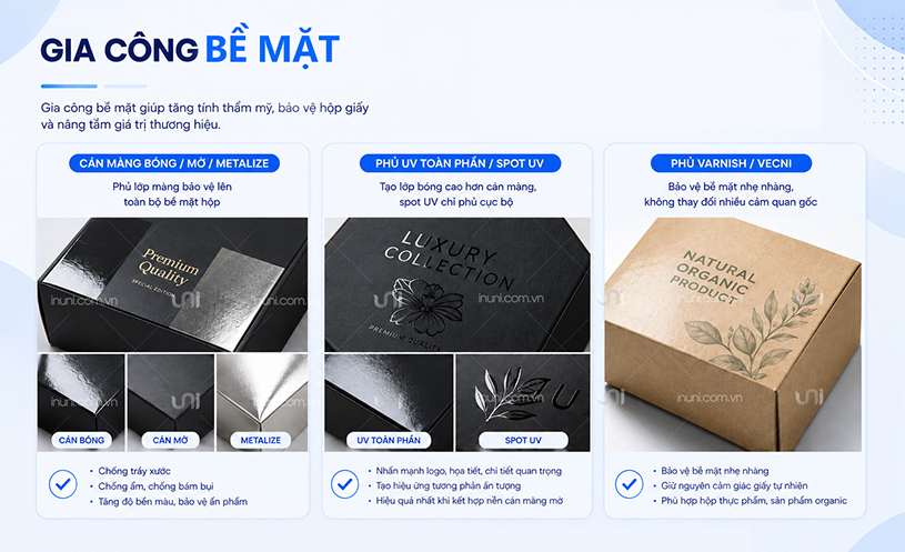 Gia công bề mặt hộp giấy