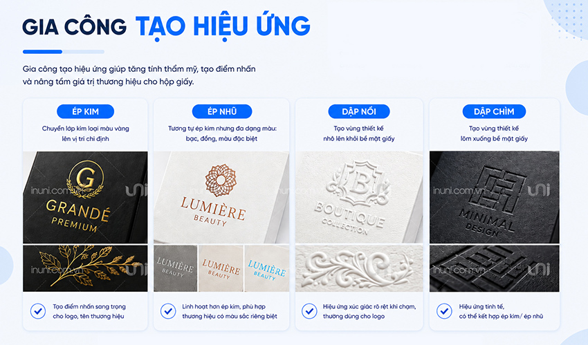 Gia công tạo hiệu ứng cho hộp giấy
