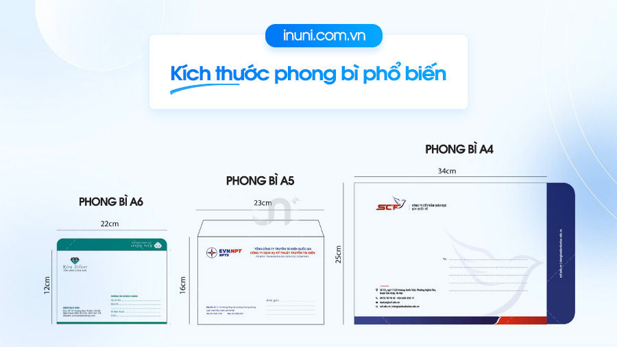 Kích thước phong bì phổ biến