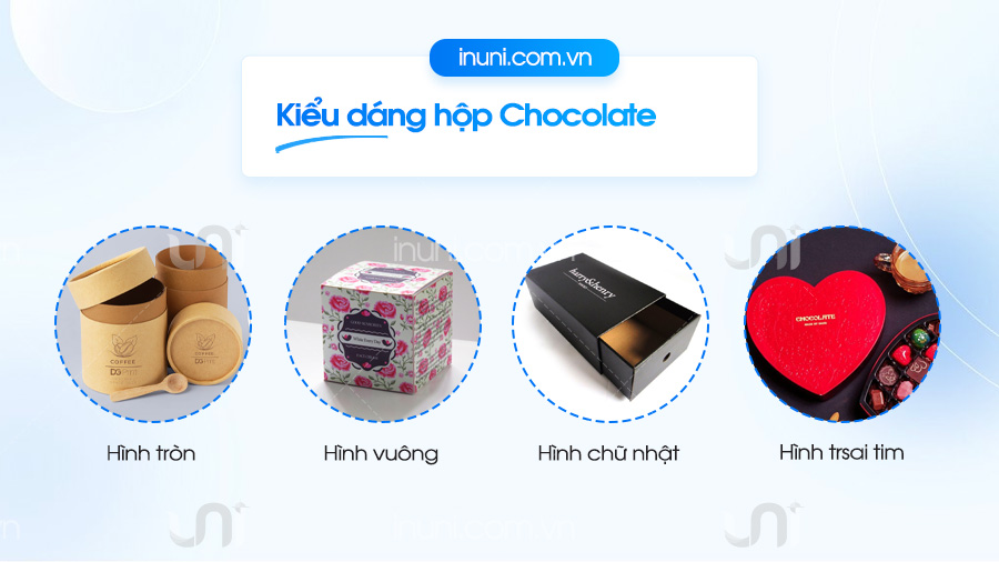 4 Kiểu dáng và kích thước hộp kẹo socola (sô cô la) tại UNI
