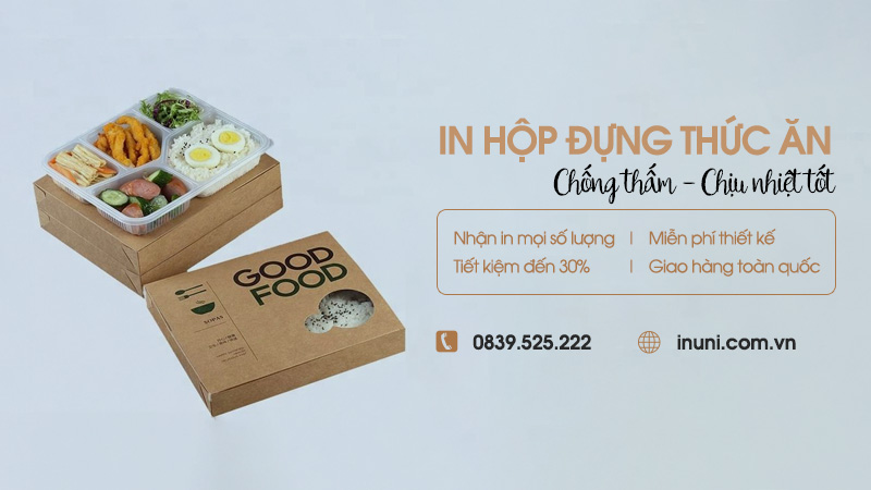 In hộp giấy đựng thức ăn chống thấm, chịu nhiệt tốt giá ưu đãi