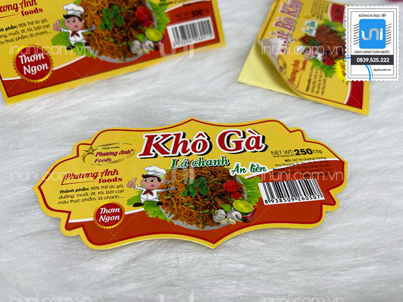 Tem nhãn khô gà lá chanh Phương Anh foods