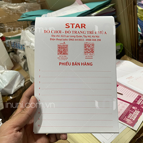 Hoá đơn phiếu bán hàng đồ chơi - đồ trang trí 4 mùa Star