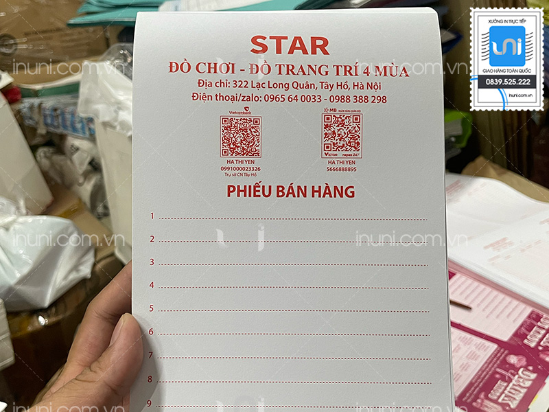 Hoá đơn phiếu bán hàng đồ chơi - đồ trang trí 4 mùa Star