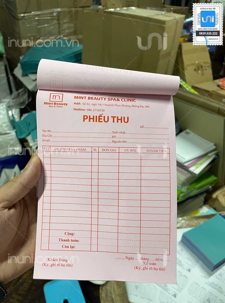 Phiếu thu Mint Beauty Spa & Clinic