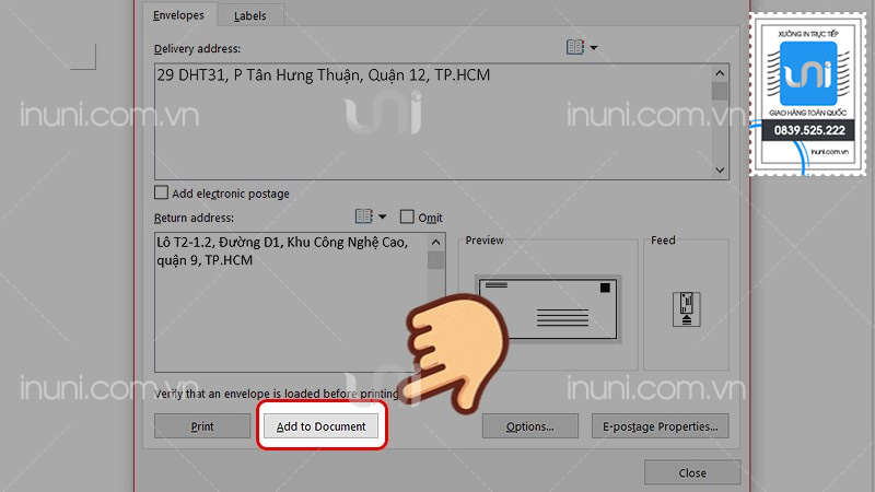 Thêm phong bì vào tài liệu Word
