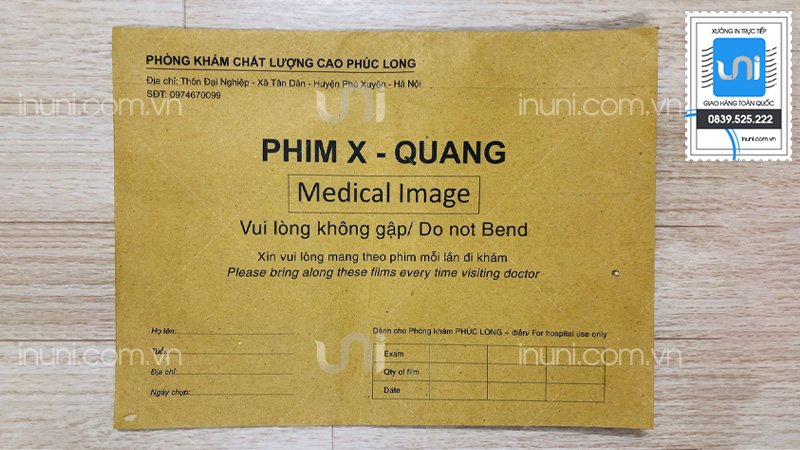 Mẫu in phong bì, phong thư X-quang