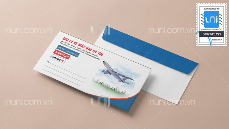 Thiết kế mẫu in phong bì phòng vé máy bay đa dạng